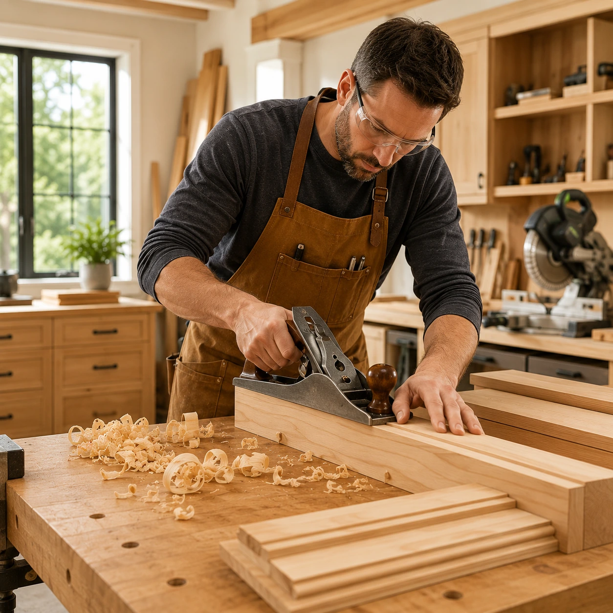 Skilled carpenter installing custom interior woodwork