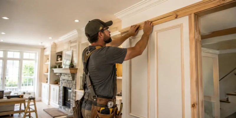 Skilled carpenter installing custom interior woodwork