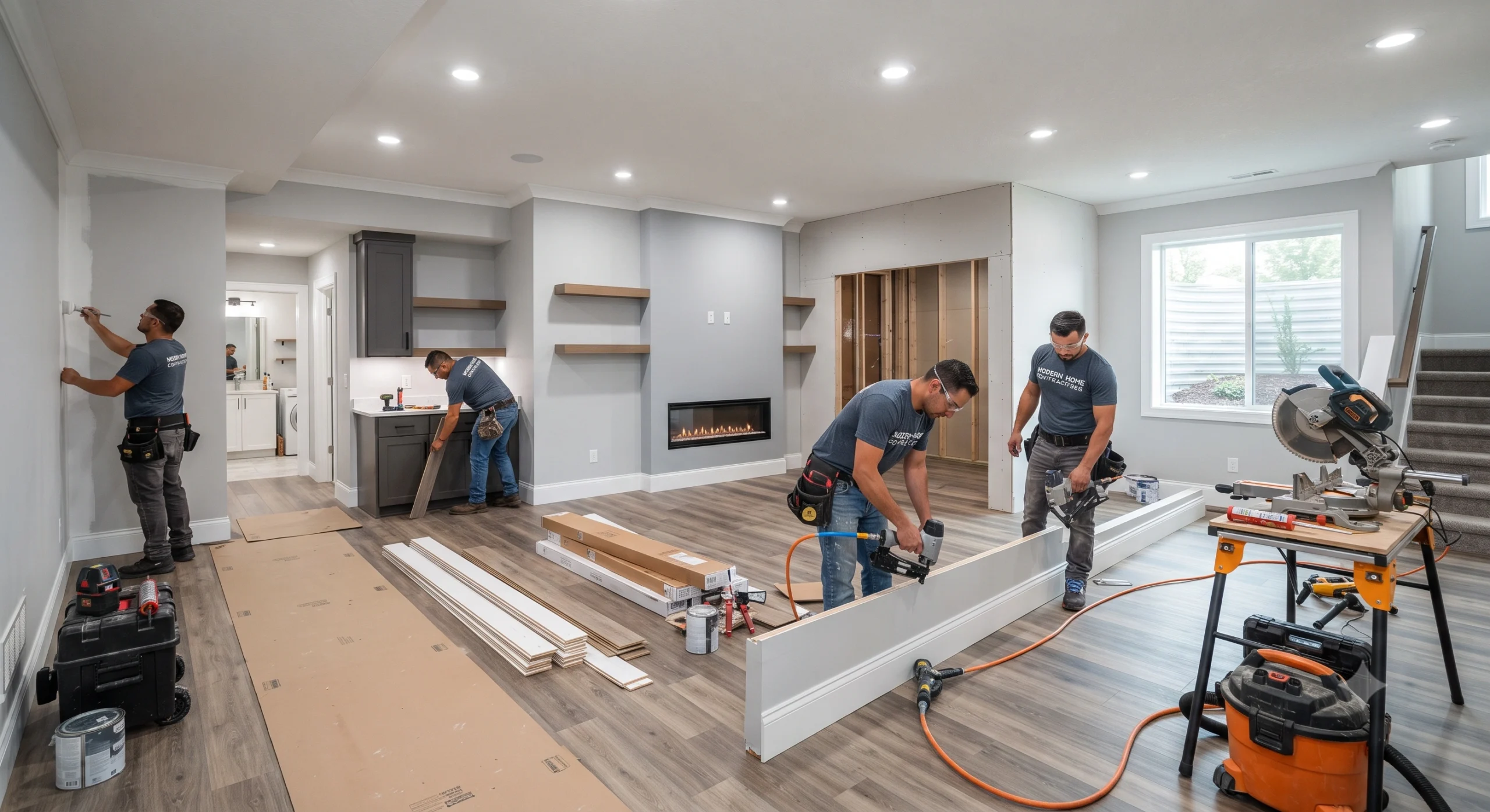 Professional basement finishing renovation project