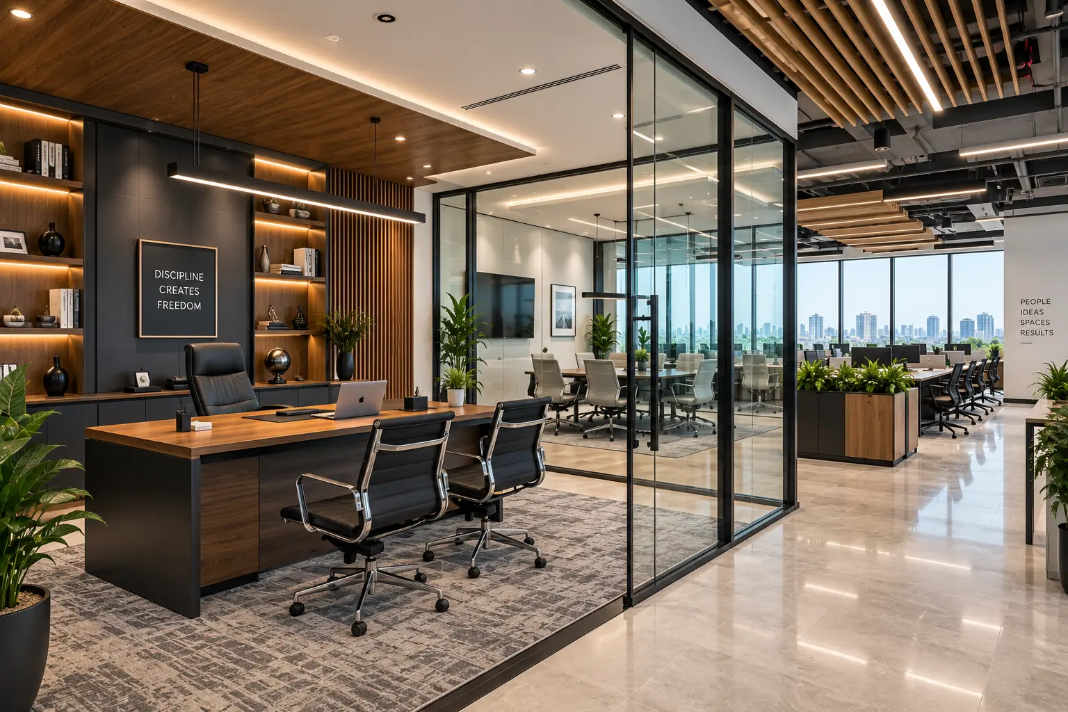 Professional office workspace with contemporary commercial renovation