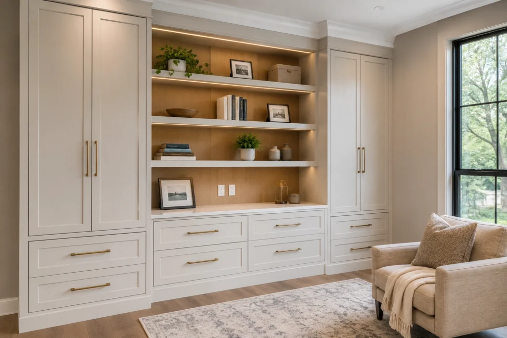 Built-in custom storage cabinets in a modern interior