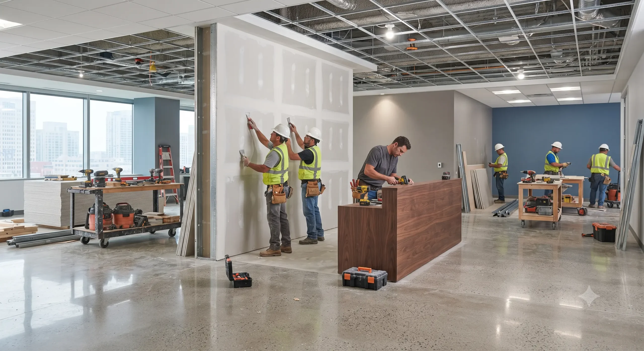 Commercial interior fit-out with modern finishes and construction