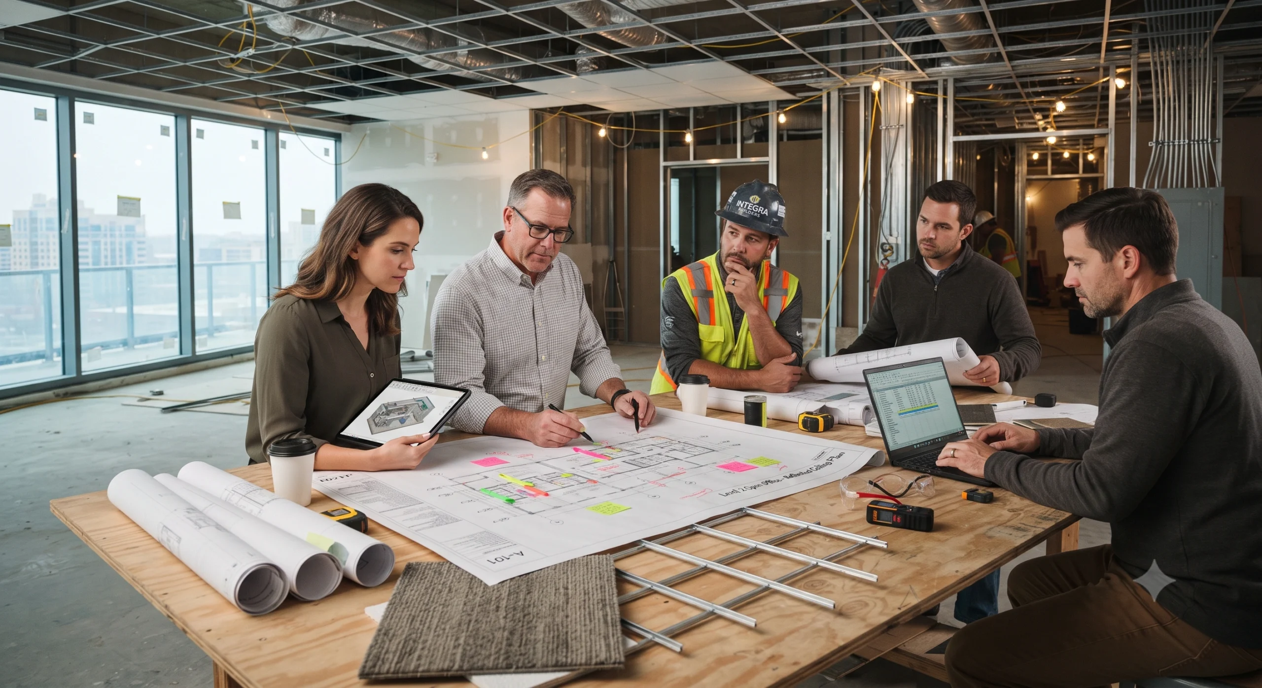 Commercial renovation professionals discussing construction projects