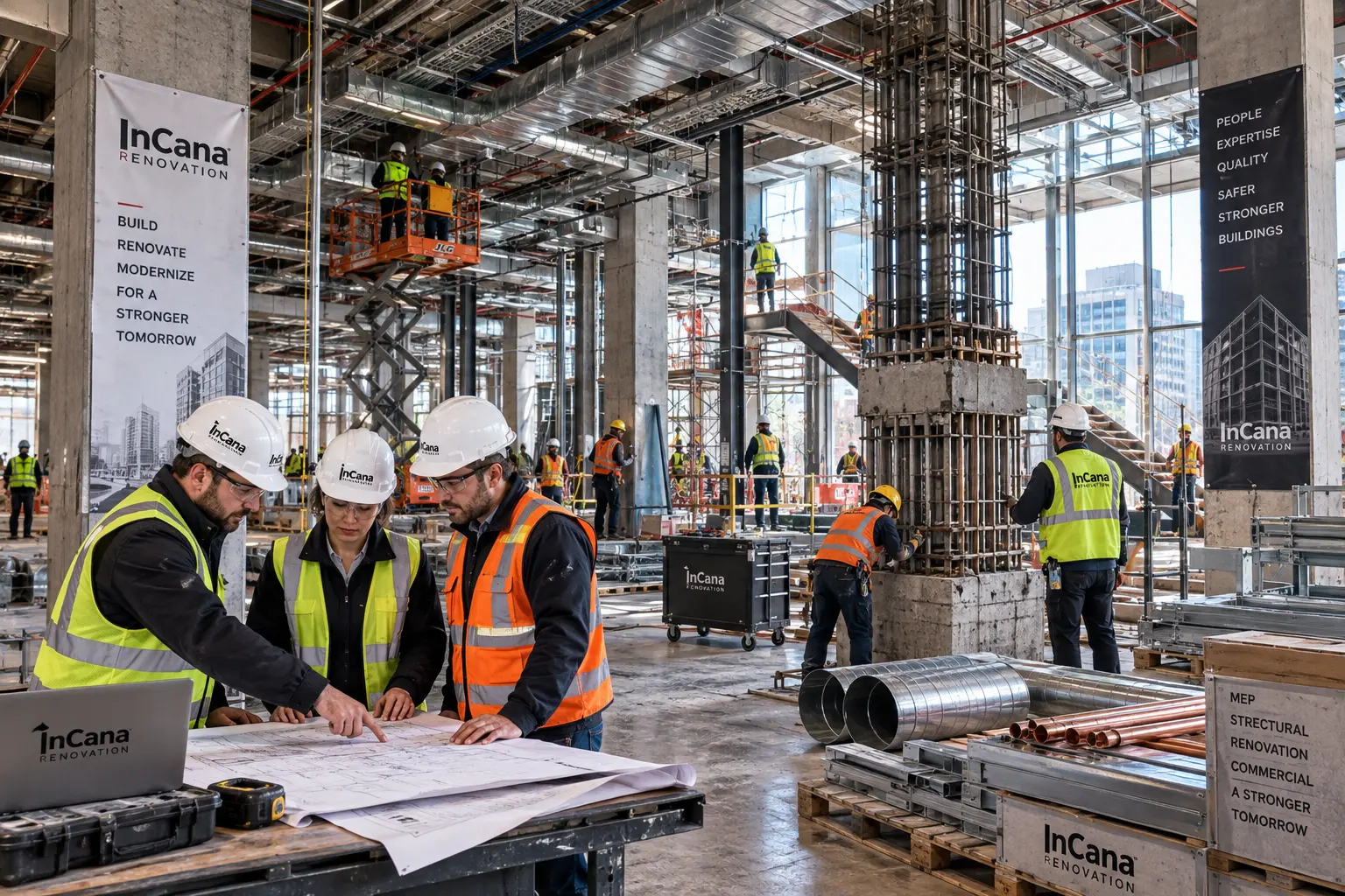Complete building renovation project with modern construction