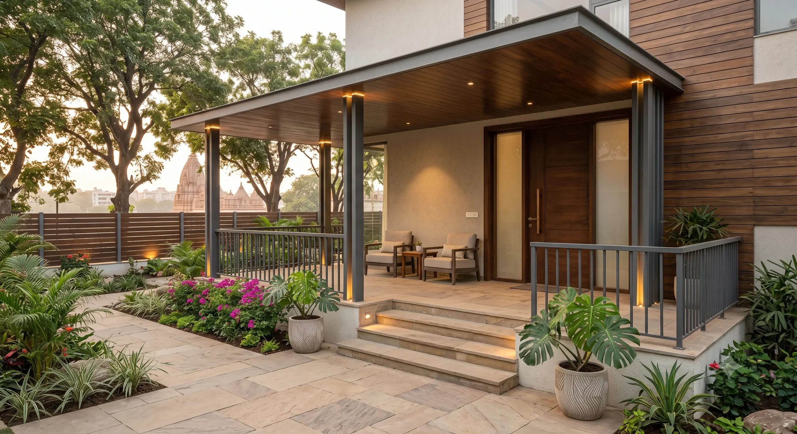 Elegant covered front porch with decorative columns
