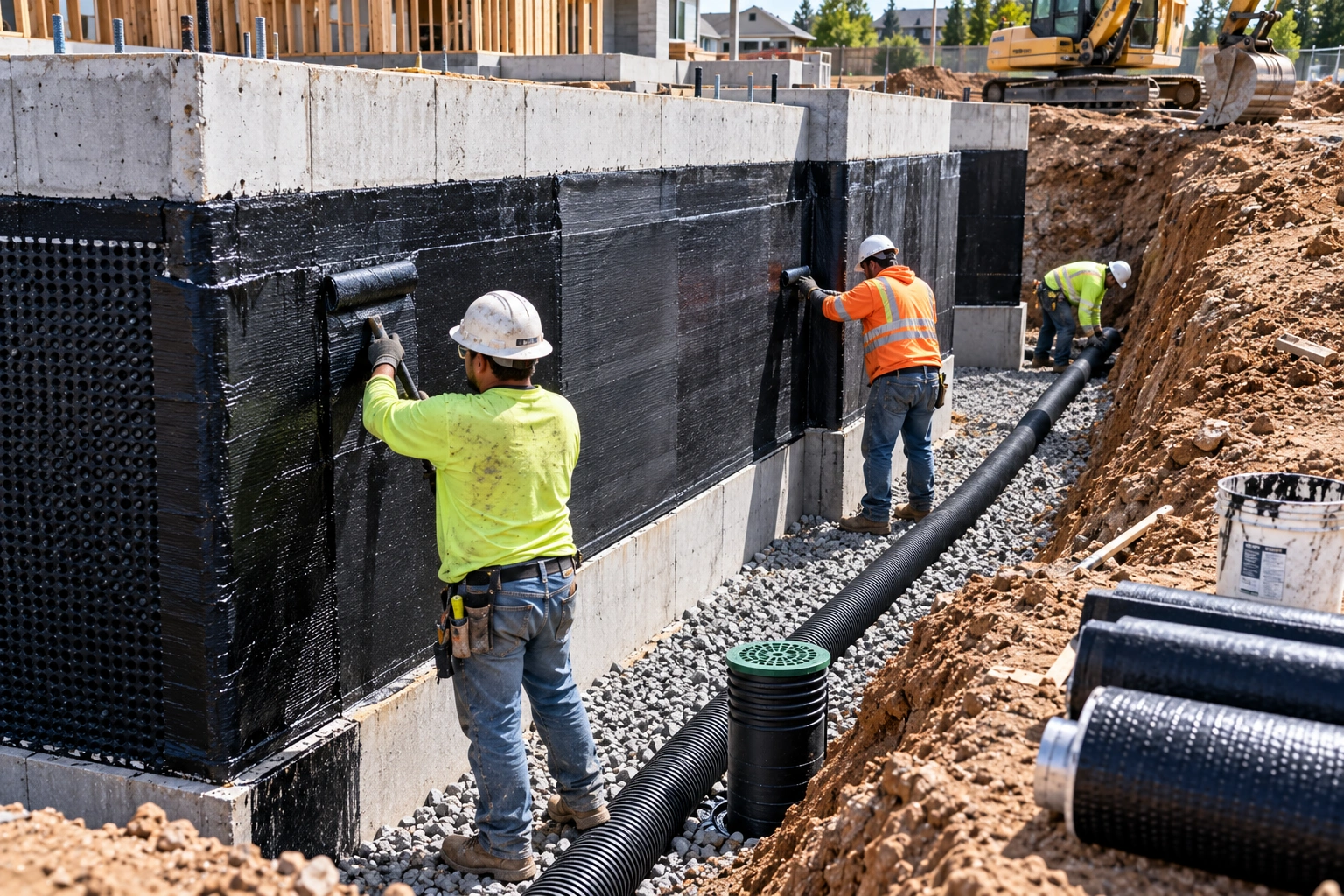 Exterior foundation waterproofing in progress
