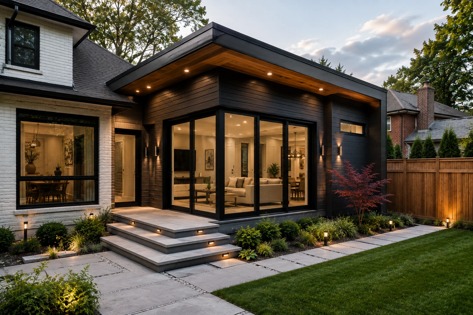Modern home addition seamlessly integrated with existing house