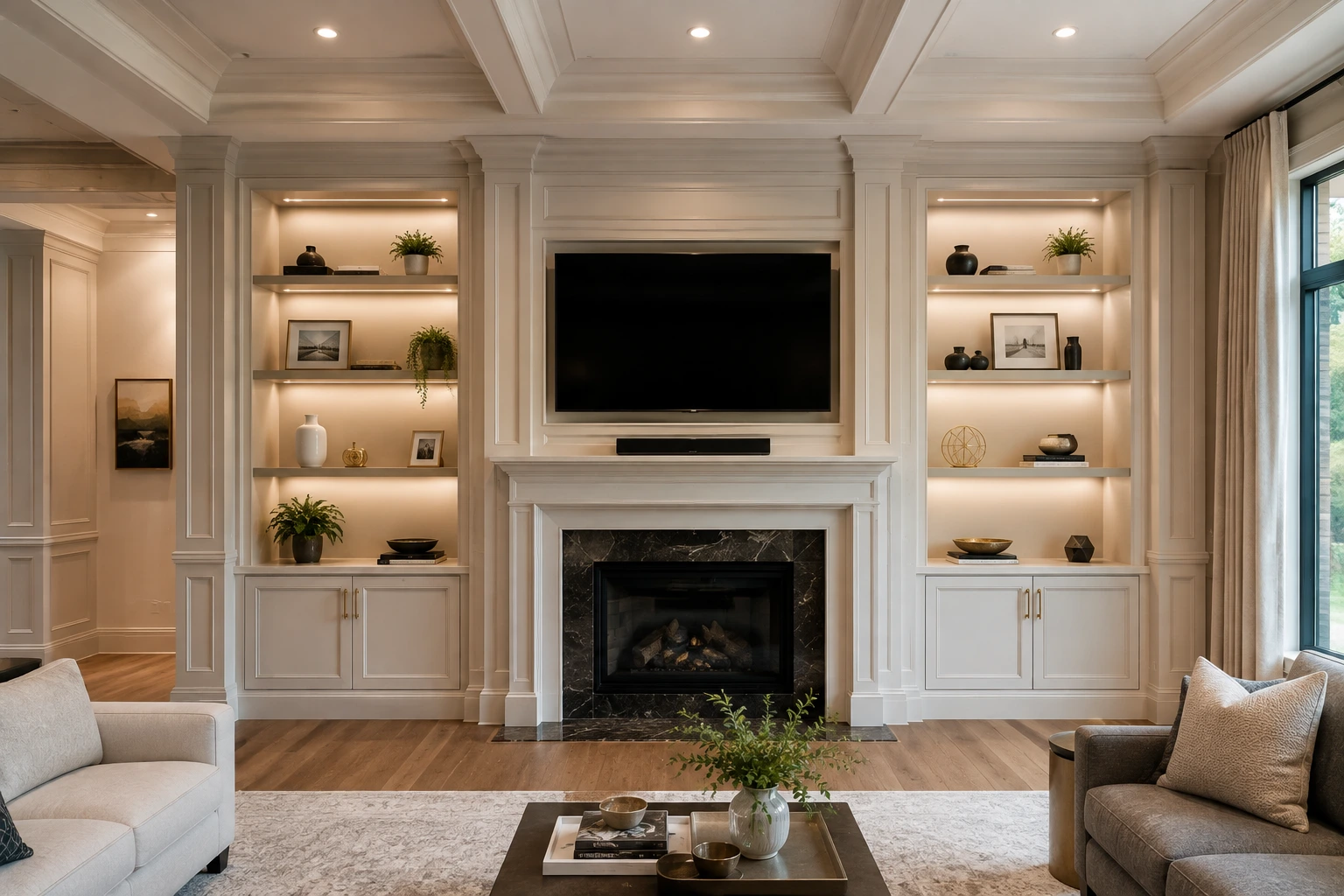 Custom interior carpentry with premium wood finishes