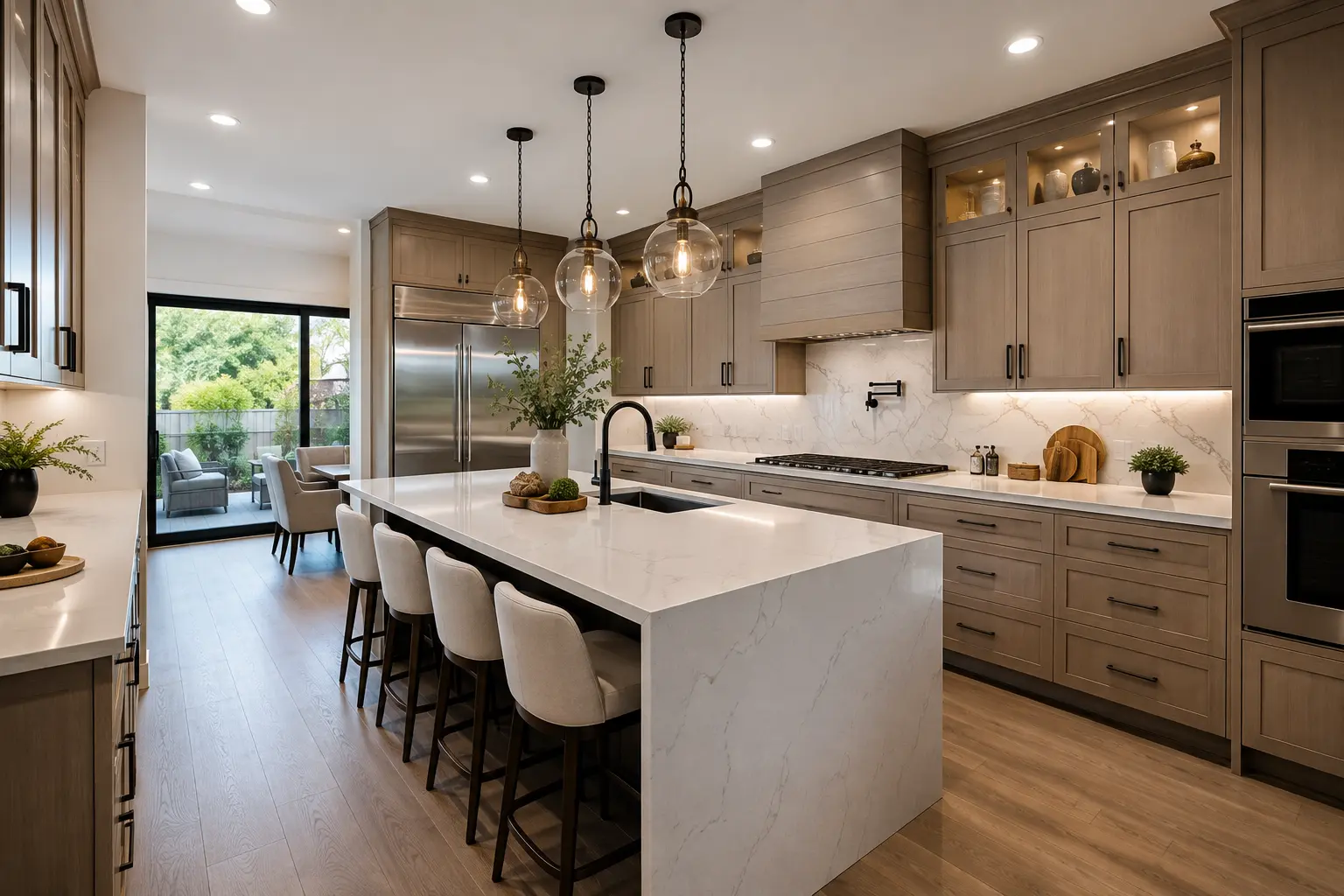 Modern kitchen remodeled with custom cabinets and island