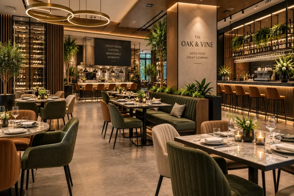 Beautifully remodeled commercial restaurant dining space