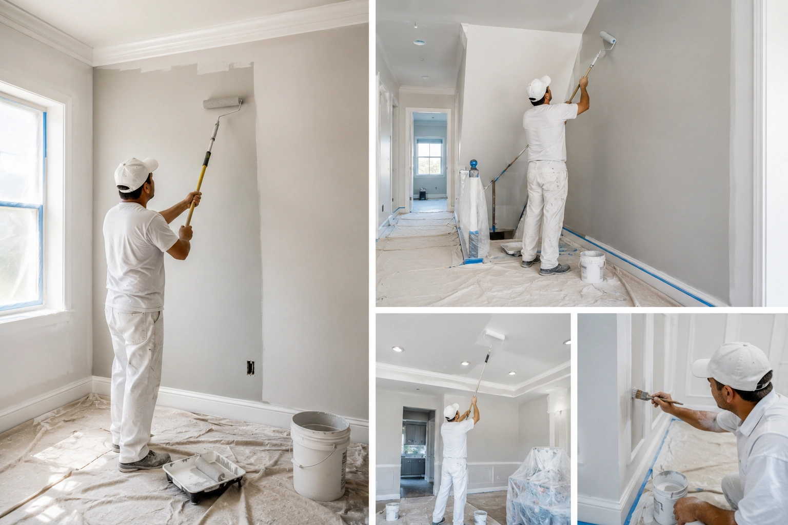 Professional painter applying paint to interior wall