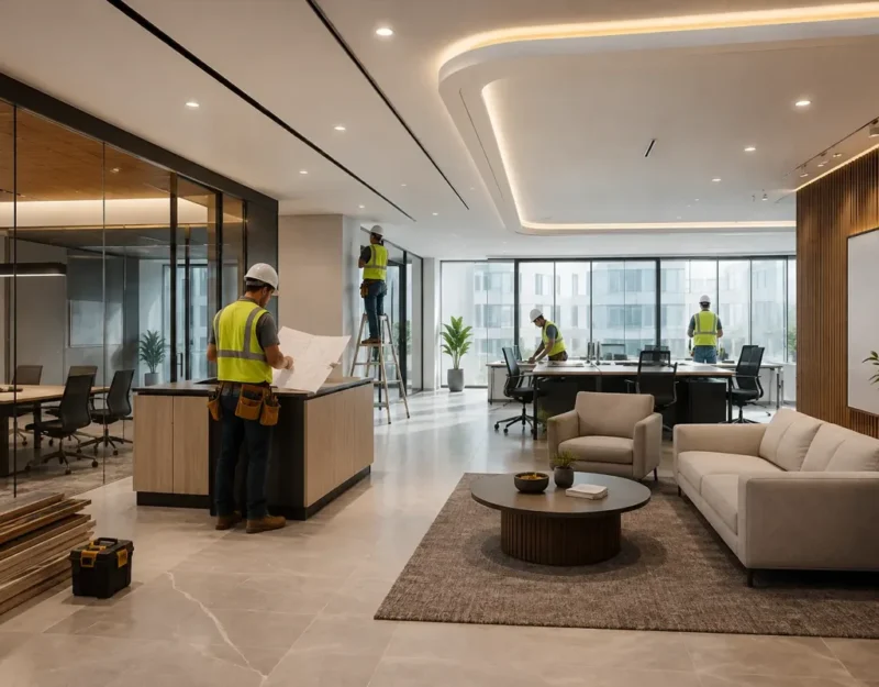 Building renovation specialists installing modern infrastructure systems