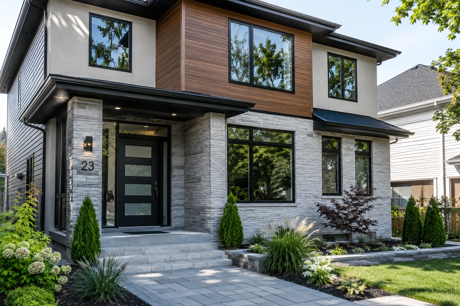 Modern energy-efficient windows and front entry door installation
